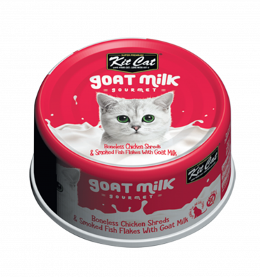 Kit Cat Goat Milk Gourmet Boneless Chicken & Smoked Fish Flakes 70g