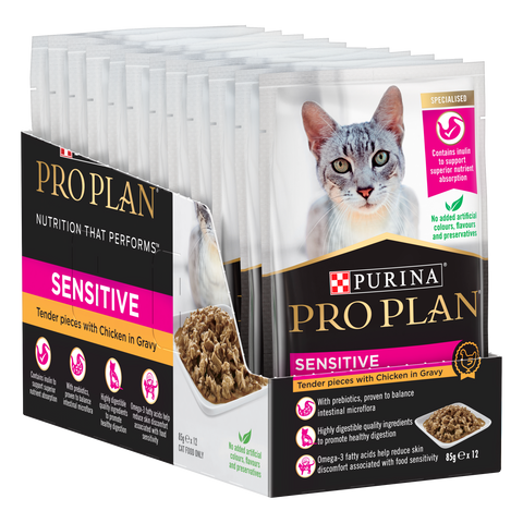 Purina Pro Plan Adult Sensitive Chicken in Gravy wet cat food (12x85g)