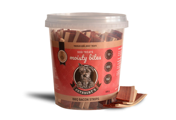 Cuthbert's Moisty Bites BBQ Bacon Strips Dog Treats  (120g or 500g)