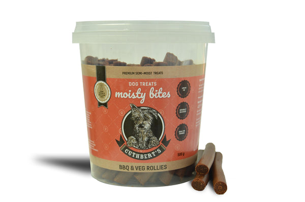 Cuthbert's Moisty Bites BBQ & Veg Rollies Dog Treats (120g or 500g)